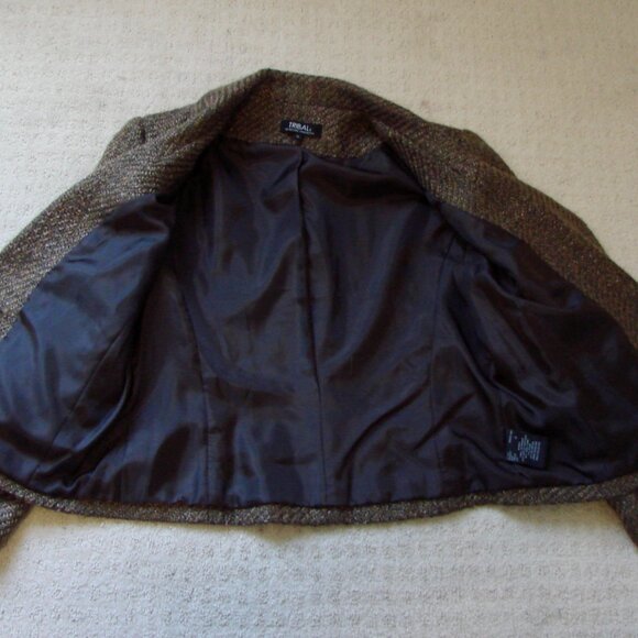 Tribal Wool Blend Brown Tweed Blazer Jacket One Button Pockets Office Size 10 - Picture 16 of 16